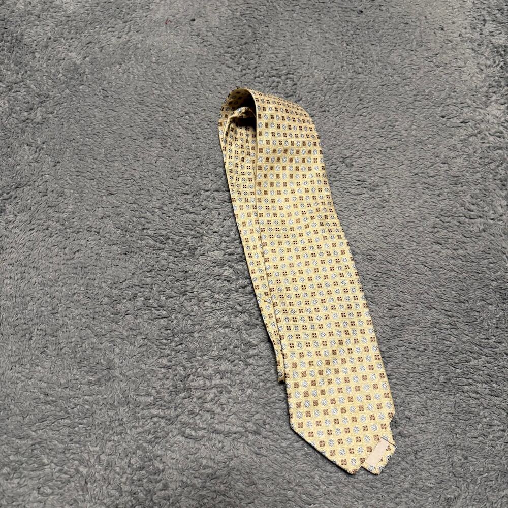 Hugo Boss Tie Mens One Size Brown Yellow Dots 100% Silk Italy